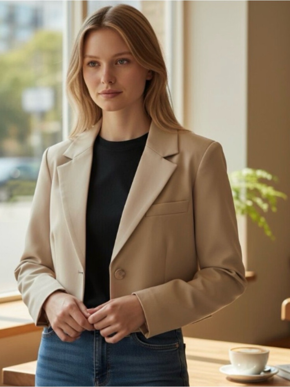 bagatelle Cropped Tailored Blazer in Beige